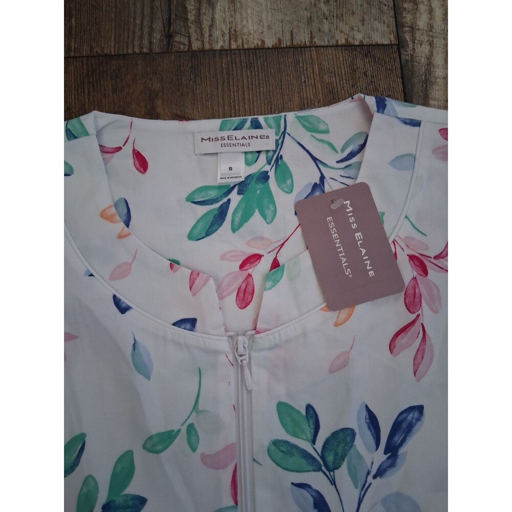 NWT! Women's Miss Elaine Essential Sateen Woven Long Zip Robe, Wtr Clr Leaves, S - Picture 9 of 9